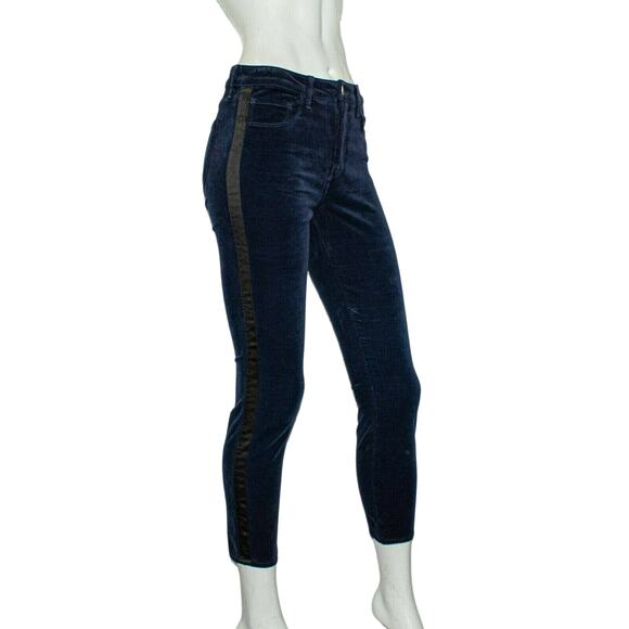 L'AGENCE Margot Velvet Satin Stripe Jeans In Blue Marine Size 27 - Picture 1 of 11